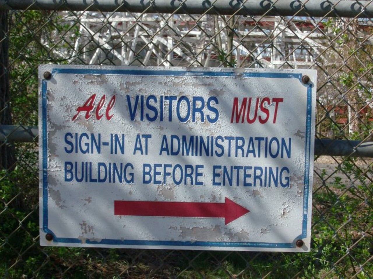 A sign at Raging Wolf Bobs roller coaster
