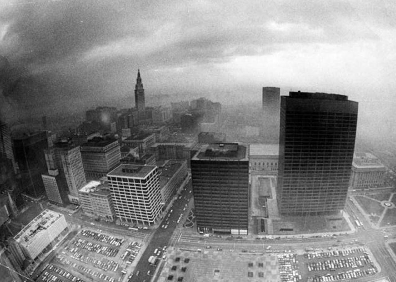 Aerial view of downtown Cleveland, 1980.
