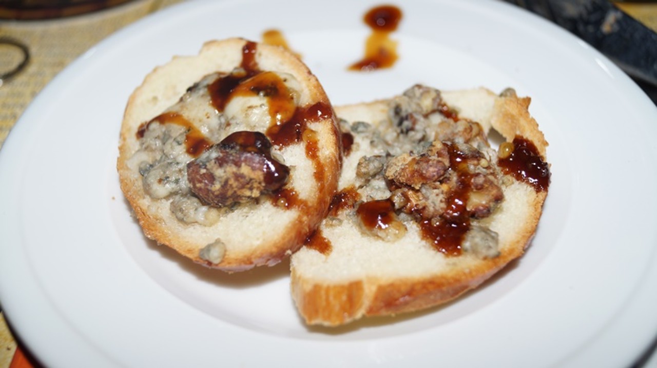 Blue cheese and toasted walnut crostinis with Kentucky Bourbon glaze