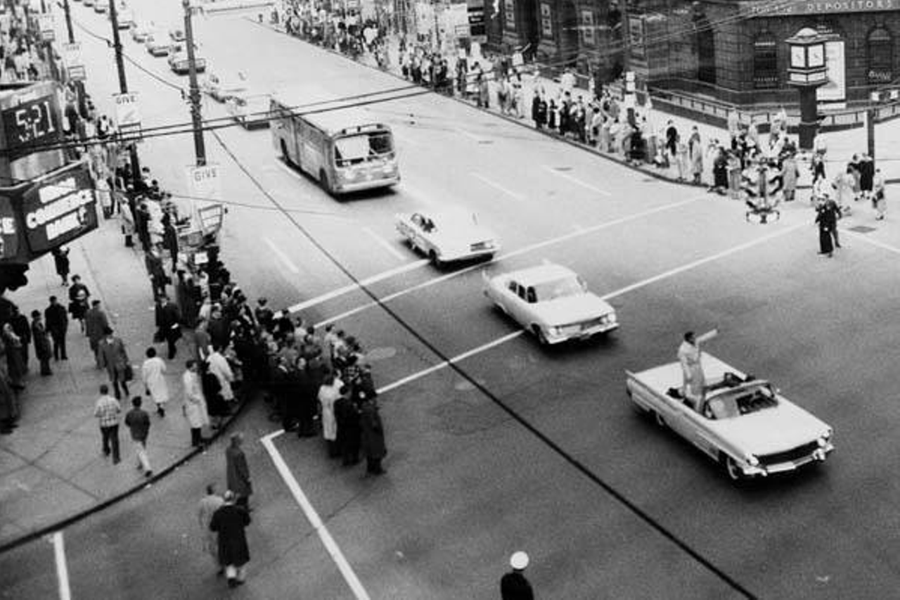 Cars parade down Euclid Avenue, 1960s.