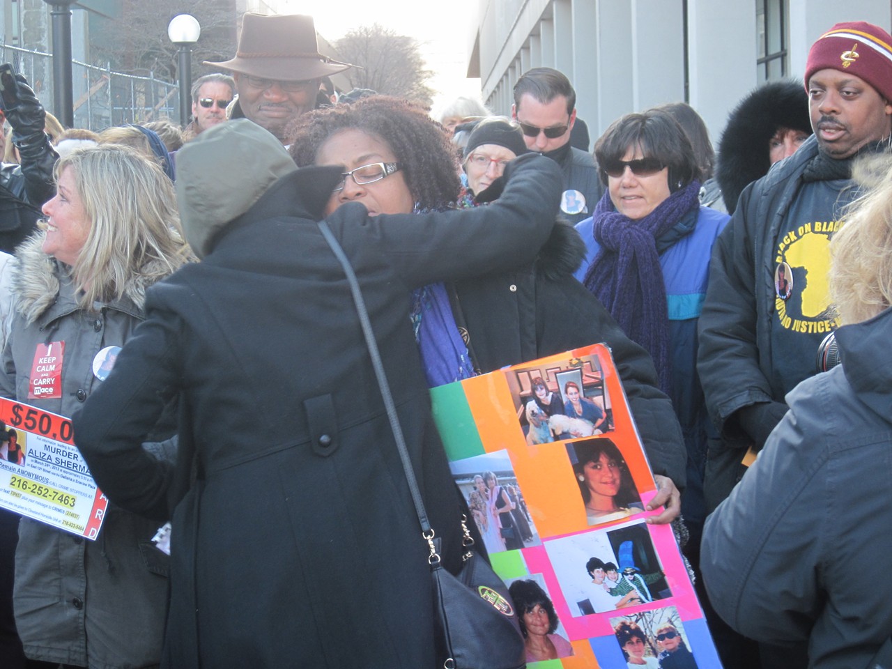 Friends embrace at the Justice for Aliza rally on March 24.