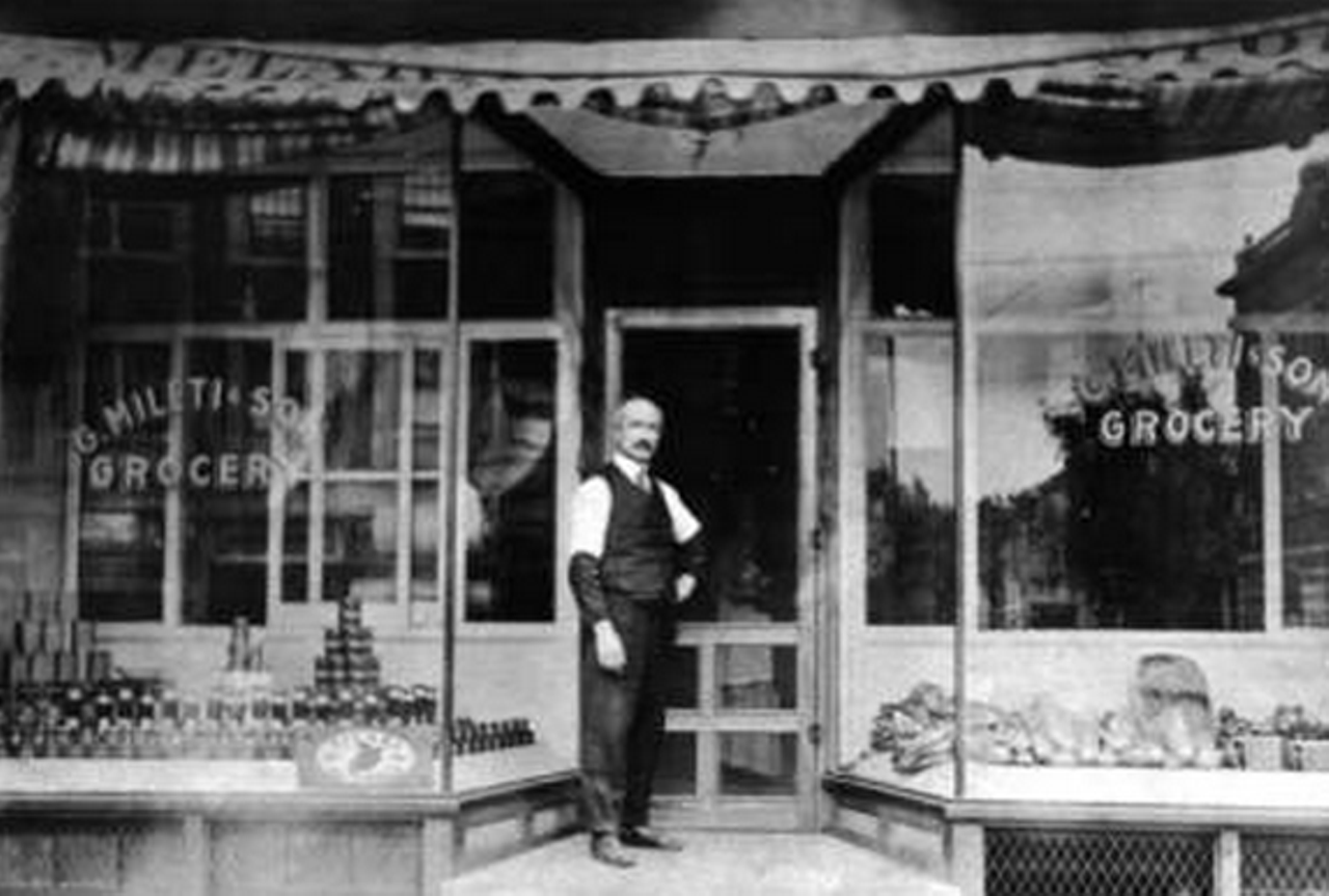 G. Mileti's grocery store, circa 1910.