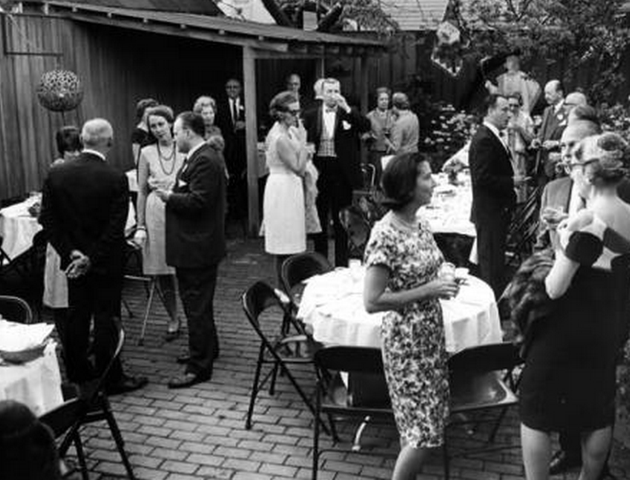 Patrons enjoy a warm evening on the Guarino's patio, 1966.