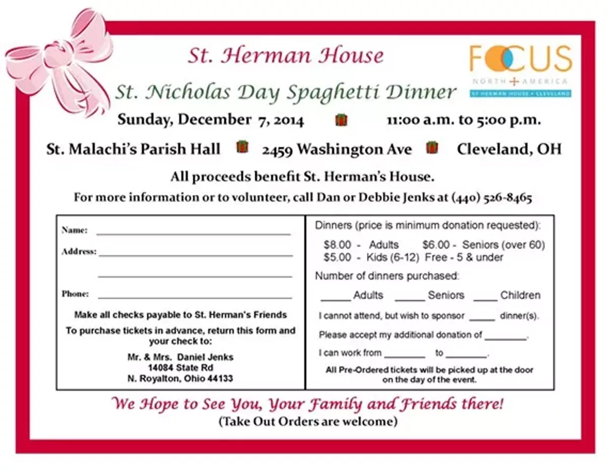 St. Hermans Spaghetti Dinner - Dec 7