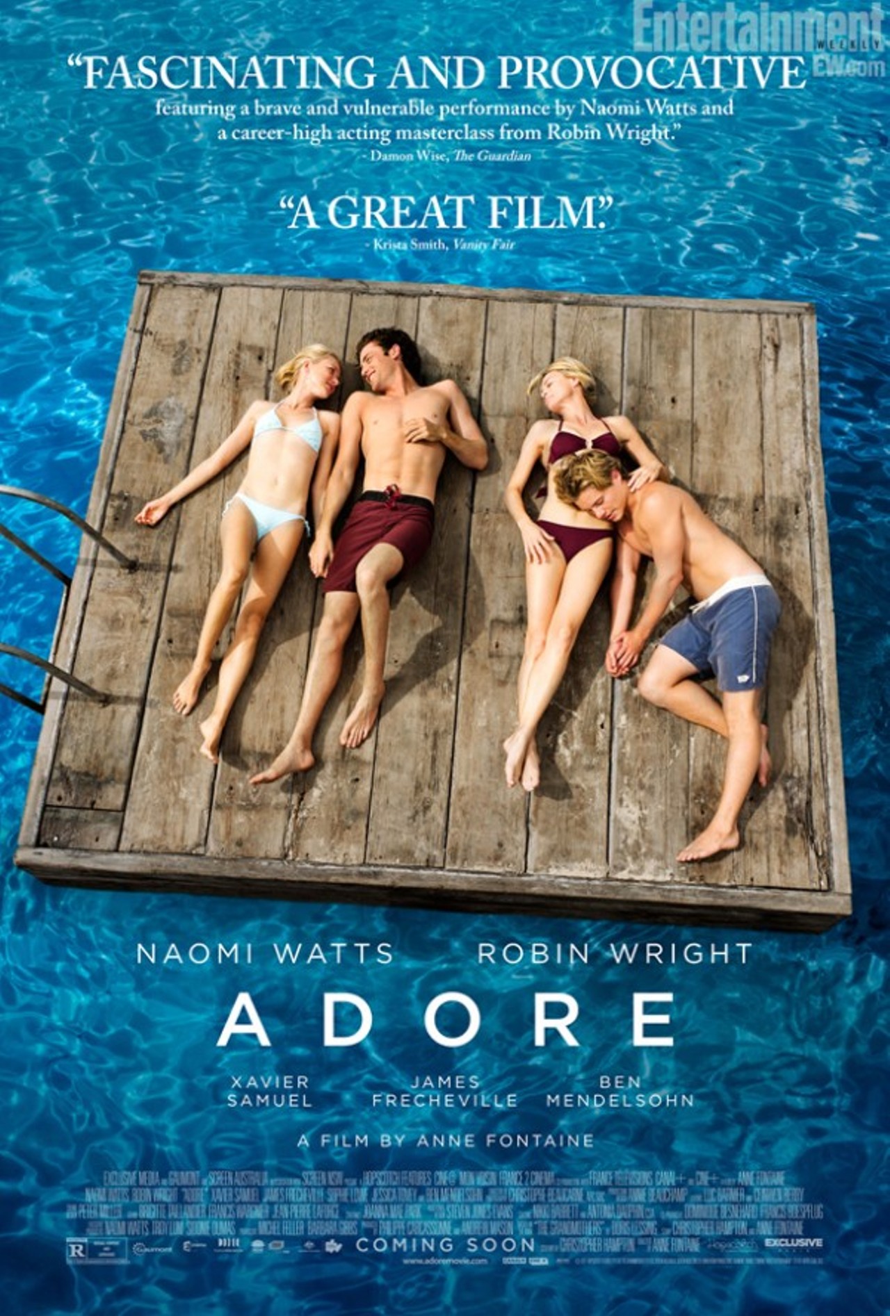 Starring: Naomi Watts, Robin Wright 
Screening: New, Limited Release (Shaker Square) 
Metacritic: 39/100
Rotten Tomatoes: 33%
SceneTweet: "Comes off too much like a soap opera as couple of Aussie MILFs (Wright & Watts) hook up with hunky surfer dudes."