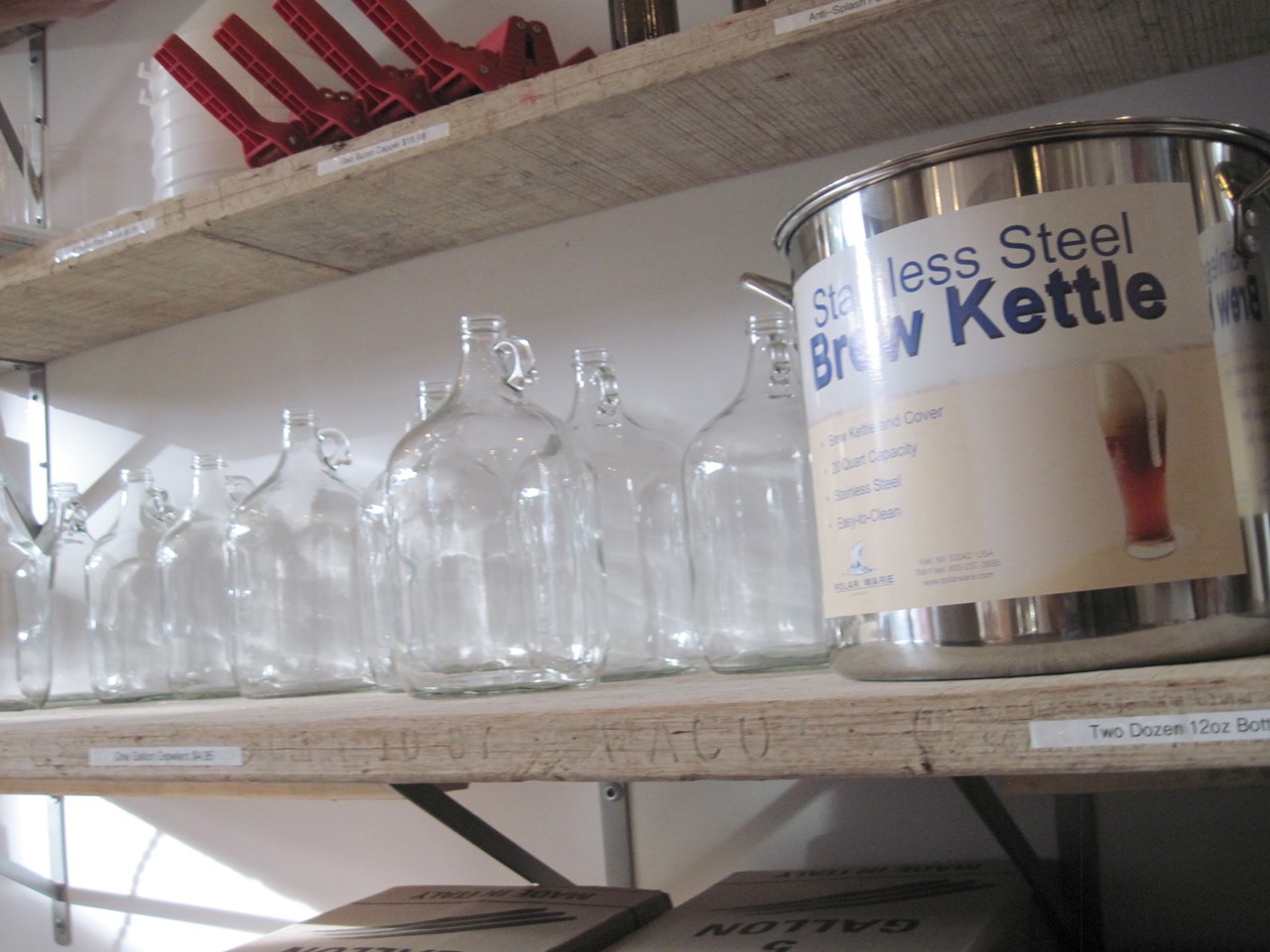 The brew shop has all the equipment you'll need, including kettles and fermenting jars.