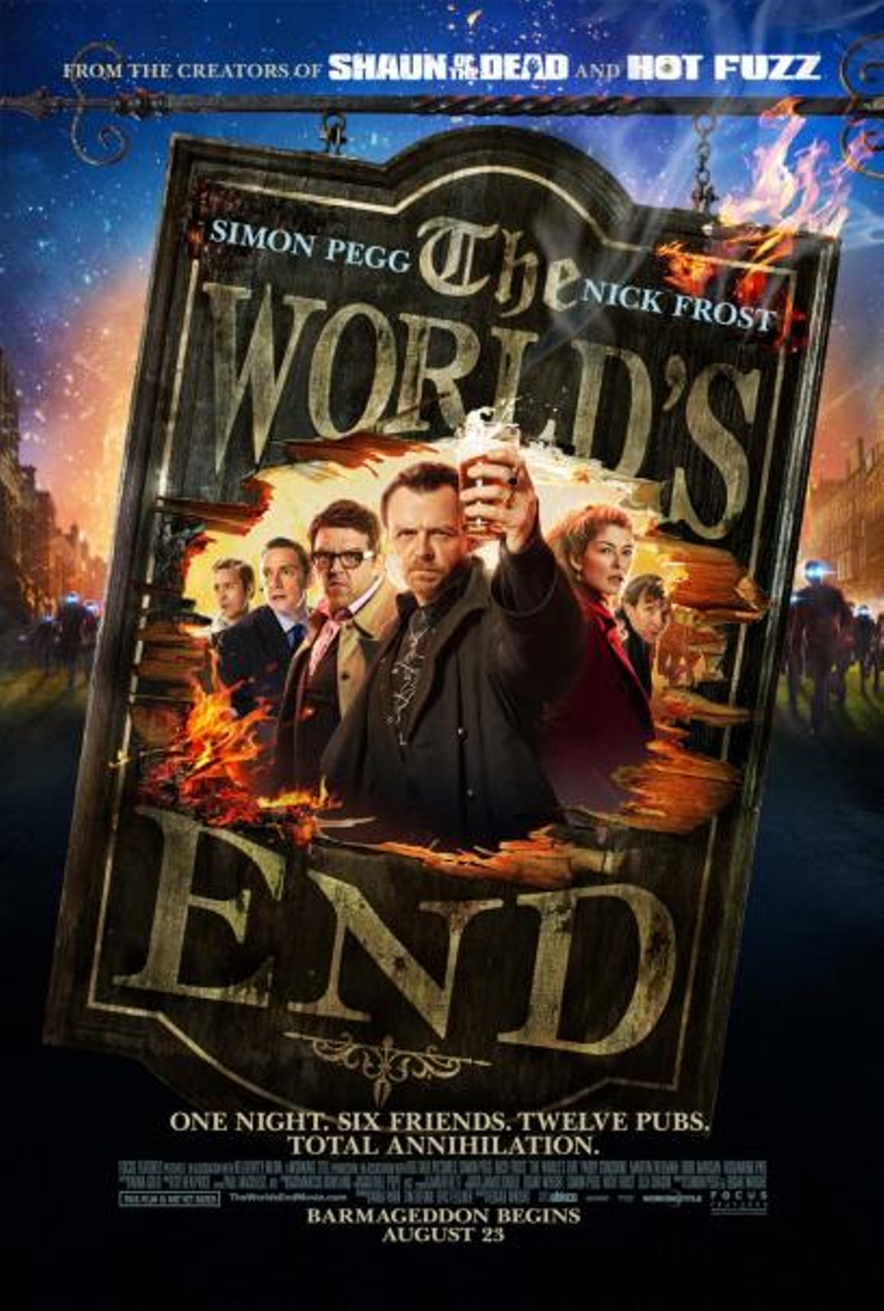 The World’s End, the story of five guys who go on a pub crawl from hell, unites the comedic duo Nick Frost and Simon Pegg (along with writer/director Edgar Wright) for the final installment of their Three Flavours Cornetto Trilogy. Pegg plays Gary, a Goth rocker who doesn’t want to grow up and still wears his old Sisters of Mercy T-shirt in homage to his high school days. Trouble is, his pals have all matured and they reluctantly let him lead them on a quest to complete a pub crawl they once started but never finished. The sci-fi element is rather preposterous but the banter between Frost and Pegg is so sharp it redeems the film despite its flawed concept. (Jeff Niesel)