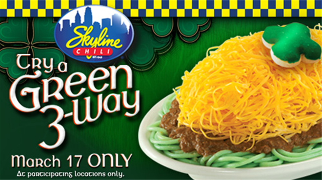 Skyline Chili's Green Noodles Are a Thing on St. Patrick's Day, For Some Reason