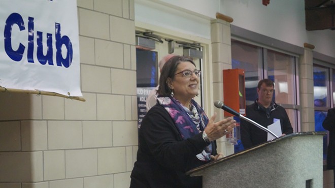 Nickie Antonio addresses the Lakewood Democratic Club (3/29/18).