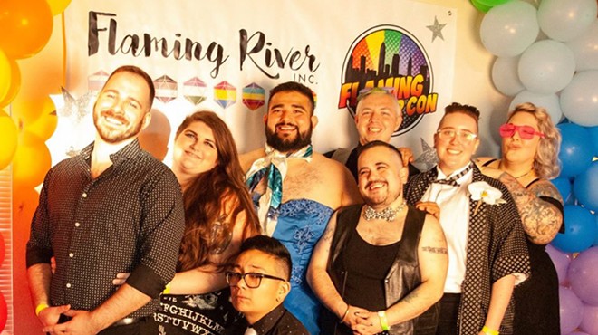 A group photo from the Queer Prom Fundraiser for Flaming River Con