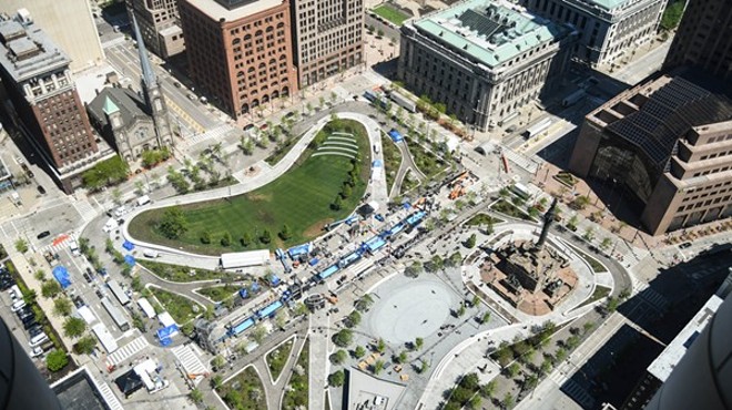 The view of Public Square as seen from the Terminal Tower observation deck.