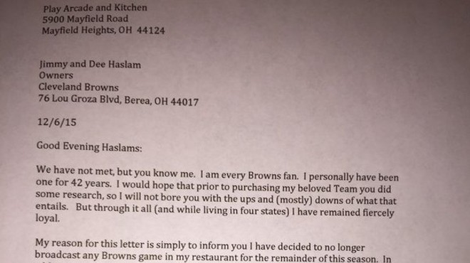 Northeast Ohio Restaurant Owner Writes Open Letter to Haslams, Opts NOT to Broadcast Any More Browns Games