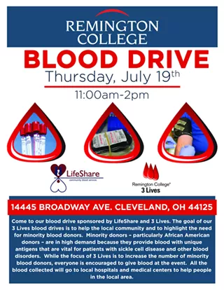 Image: Minority blood donors needed for 3 Lives Blood Drive at Remington College Cleveland Campus