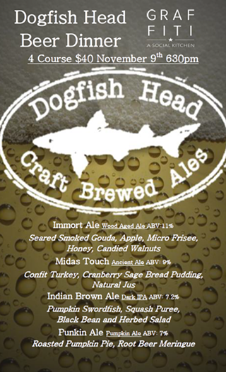 Image: Dogfish Head Beer Dinner 4 Course $40 November 9th 630pm