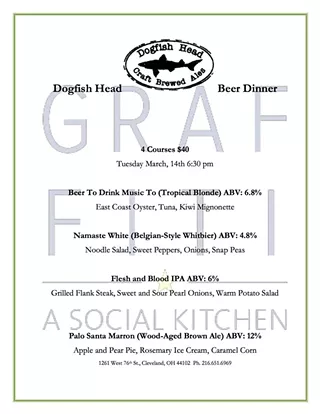 Image: Dogfish Head Beer Dinner 4 Course $40 March 14 6:30PM