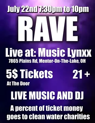 Image: Charity Rave. LIVE MUSIC AND DJ