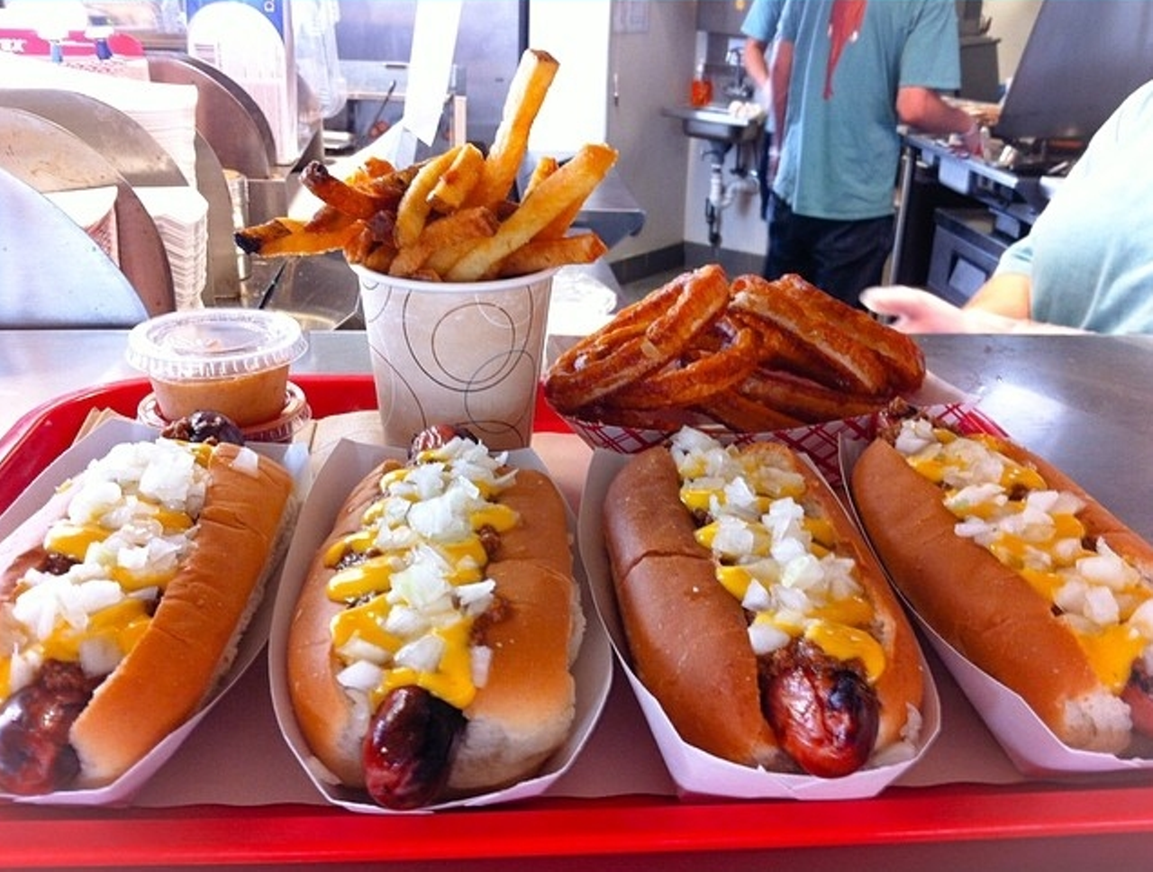 Where: Retro Dog - 350 E. Steels Corner, Cuyahoga Falls
Challenge: Finish nine hot dogs, two burgers, fries, onions rings, a root beer, and a retro-bomb (combo sundae and milkshake).
Prize: A t-shirt and the meal is free.
Cost: Approx. $60