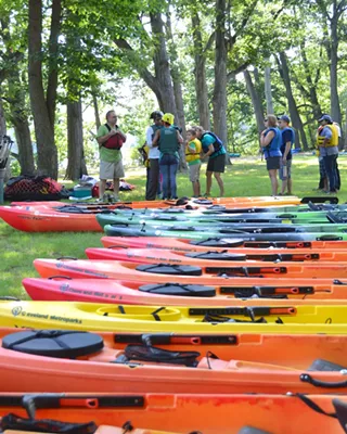 Kayaking lessons at Lower Shaker Lake.