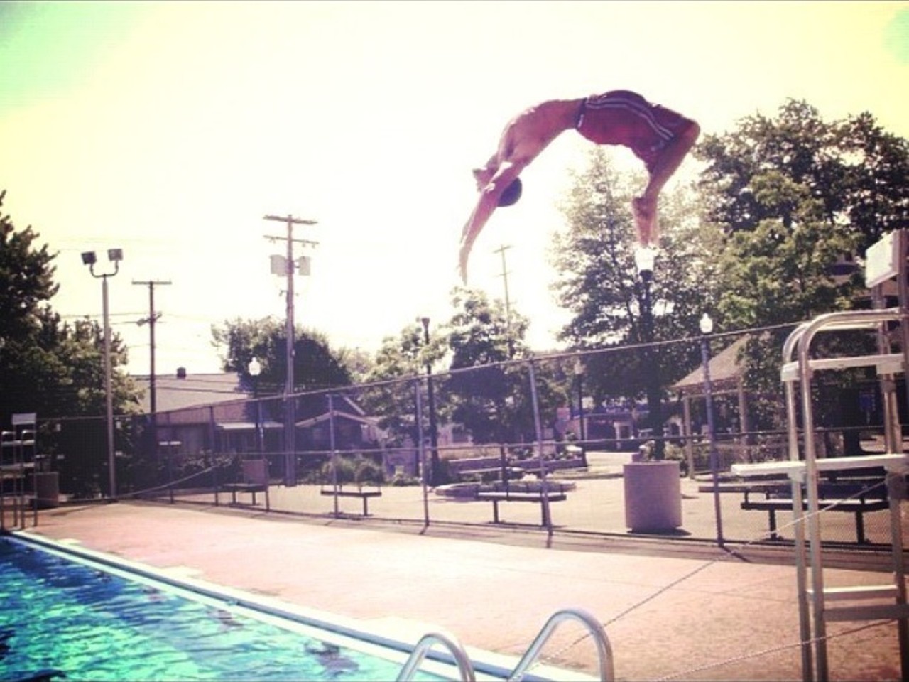 Halloran Park Pool - Jump into the water on the westside at 3550 West 117
Cleveland, OH 
(Photo courtesy of Instagram user @Aaronjames216)