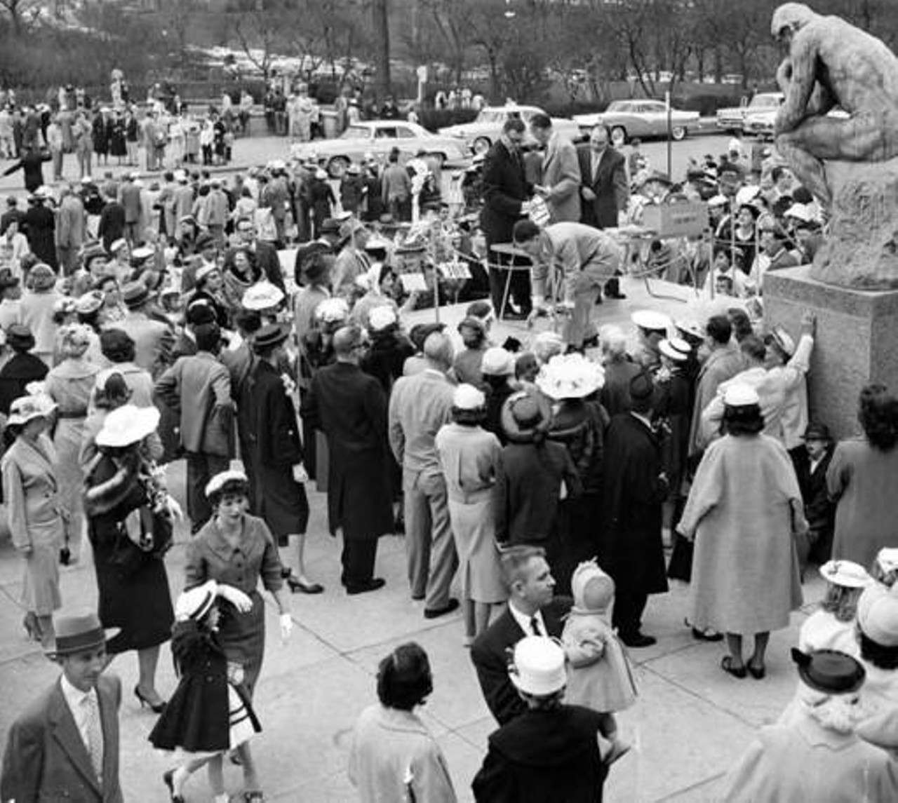 Easter parade spectators outside of the Cleveland Museum of Art, 1958.