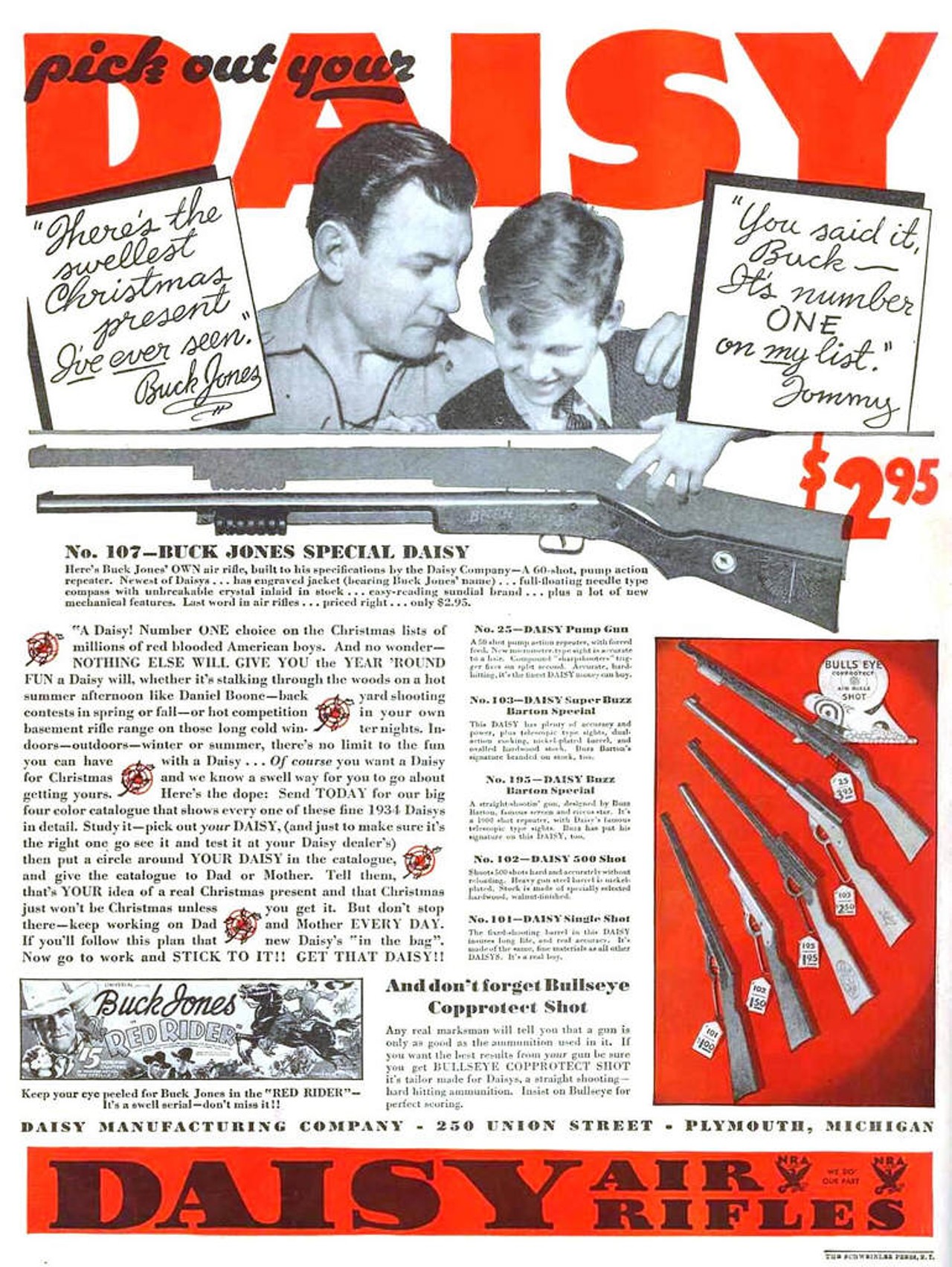 Buck Jones for Special Daisy Rifle Christmas ad, 1934 (Photo via The Bees Knees Daily, Flickr Creative Commons)