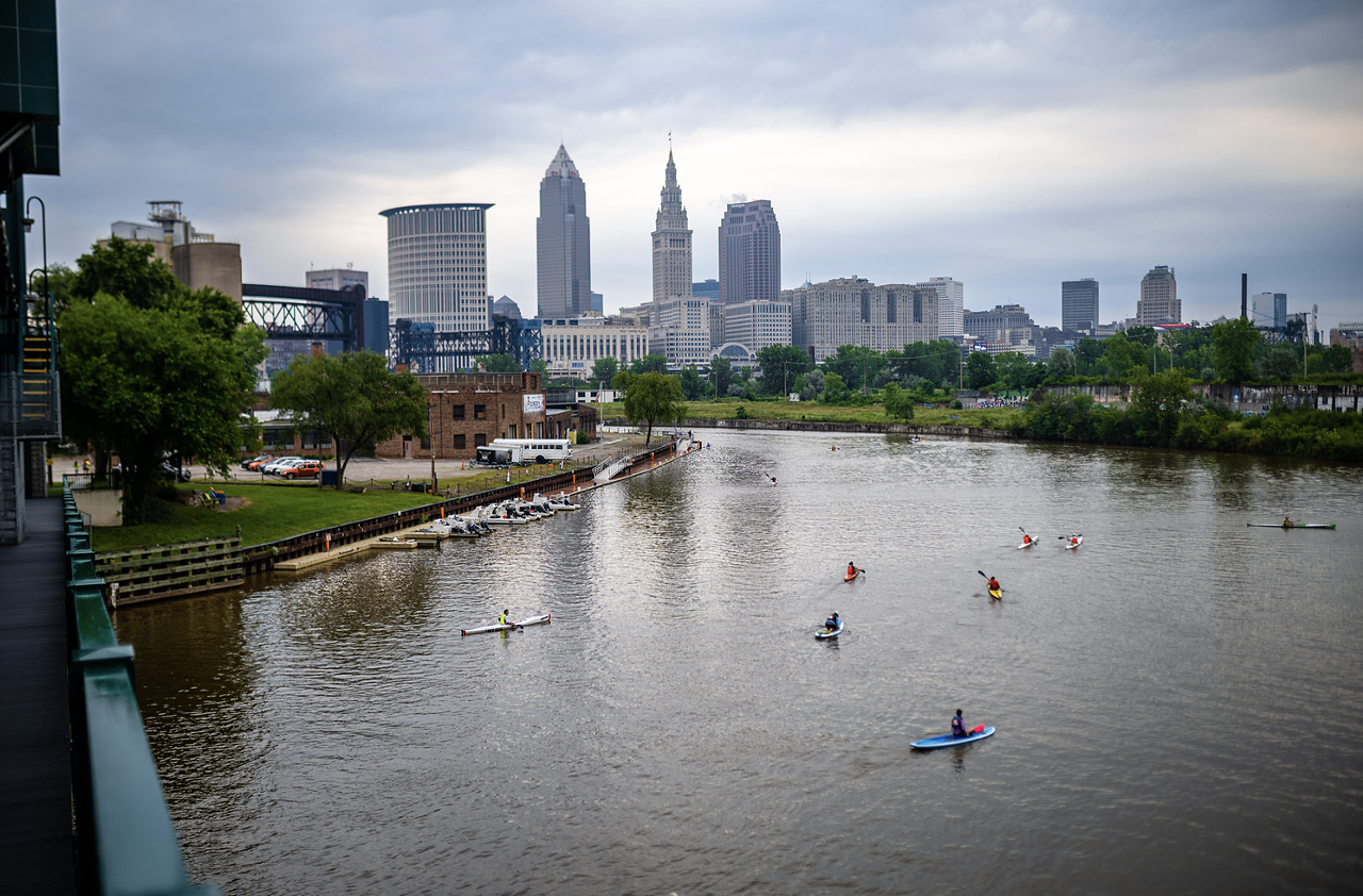  Kayak Down the Cuyahoga River
Yes, kayak down the Cuyahoga River. Cleveland's history is dominated by the river, from city inception to present day. And there's no better way to see the city from ground level than to wind from the Flats, under the bridges and toward Valley View in a canoe. It's a top-five to-do item for out-of-town visitors. You should join them.