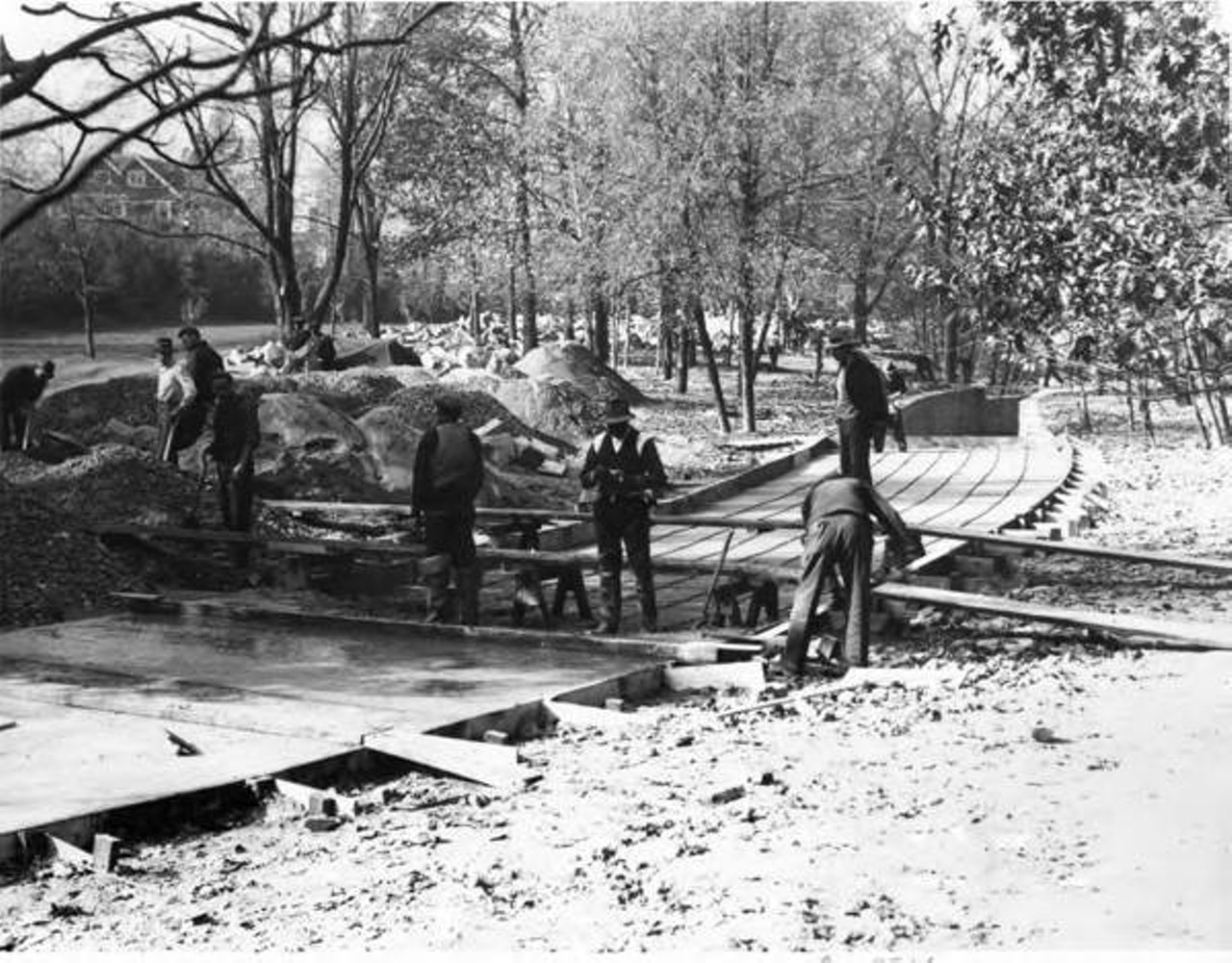 Covering the creek during the construction of Cain Park, 1935.