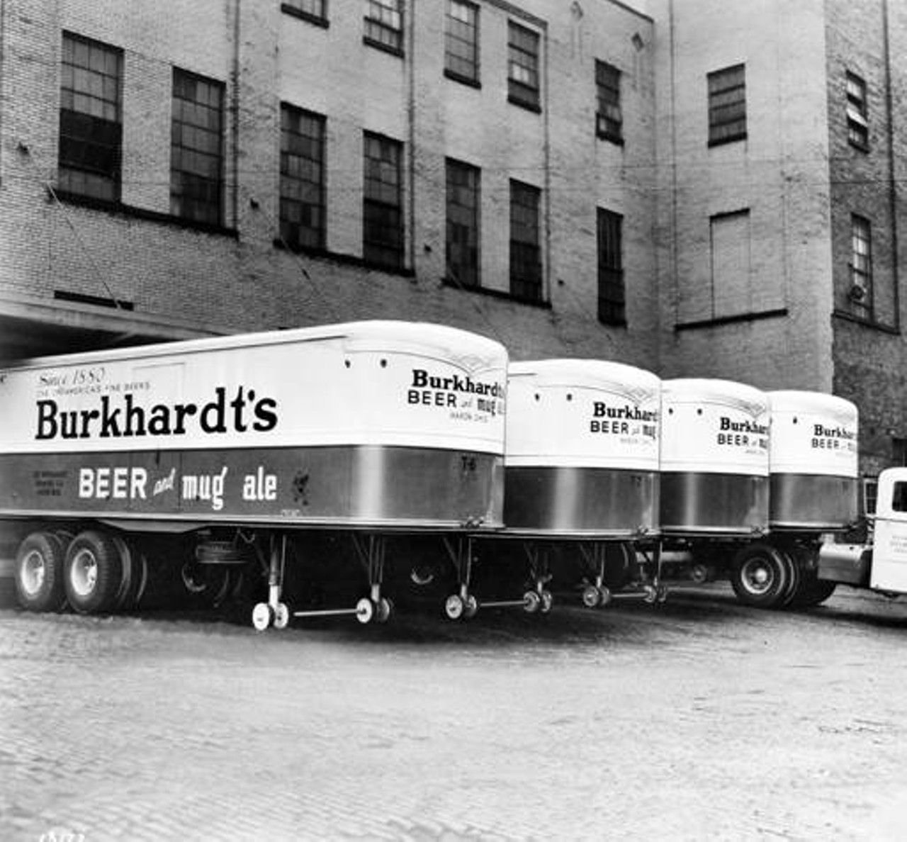 Burkhardt's Beer Company trailers in Akron in 1946.