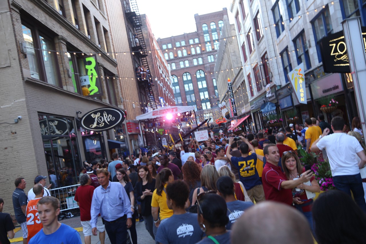 East Fourth Street during Cavs playoff madness, photo by Emanuel Wallace.