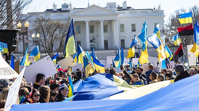 Rally for peace in Ukraine outside the White House in Washington, DC.
