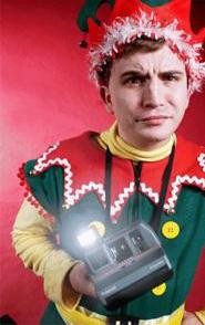 Andrew Tarr is Crumpet the elf in Cleveland Public - Theatres Santaland Diaries.
