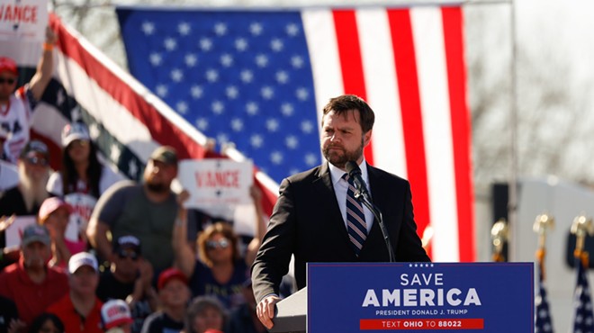 COLUMBUS, OH — APRIL 23: J.D. Vance, candidate for the U.S. Senate speaks at the Save America Rally featuring the former President Donald J. Trump, April 23, 2022, at the Delaware County Fairgrounds, Delaware, Ohio.
