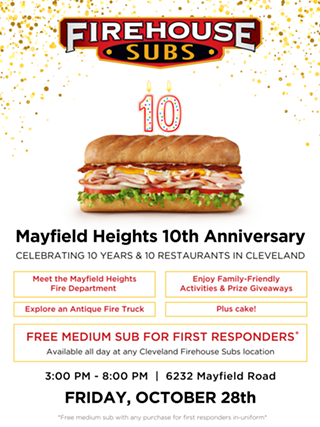 Image: Celebrate 10 Years in Cleveland with Free Subs for First Responders