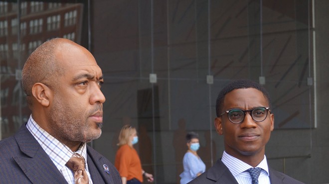 City Council President Blaine Griffin and Mayor Justin Bibb, outside the Justice Center.