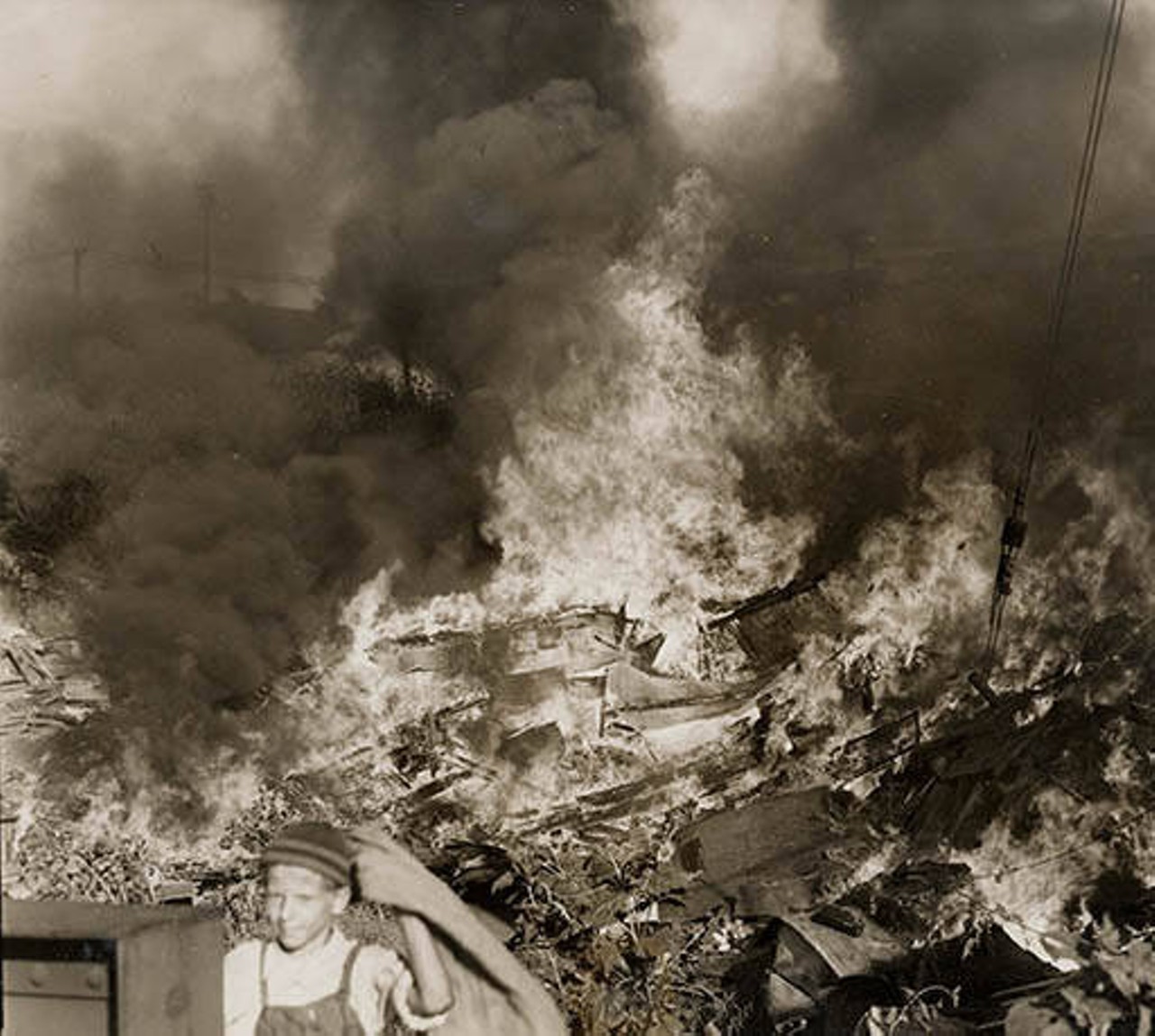 Buring down the shantyville in Kingsbury Run on August 18, 1938 was mandated by then safety director Elliot Ness in an effort to rid the area of potential torso murder victims.