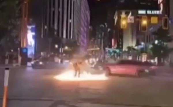 A screenshot from a video showing the Playhouse Square Drifter incident over Memorial Day Weekend.