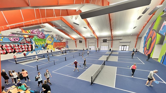 The indoor pickleball courts at Pickle and Chill in Columbus.