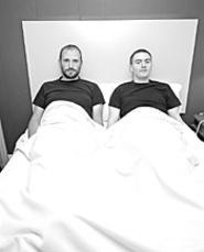 "Dammit, the hotel said there were two beds": - David Bazan and T.W. Walsh of Pedro the Lion.