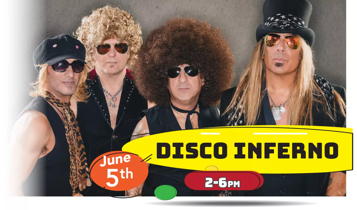 Join Us For Disco Inferno playing LIVE at Whiskey Island Still & Eatery Sunday, June 5th at 2-6pm!