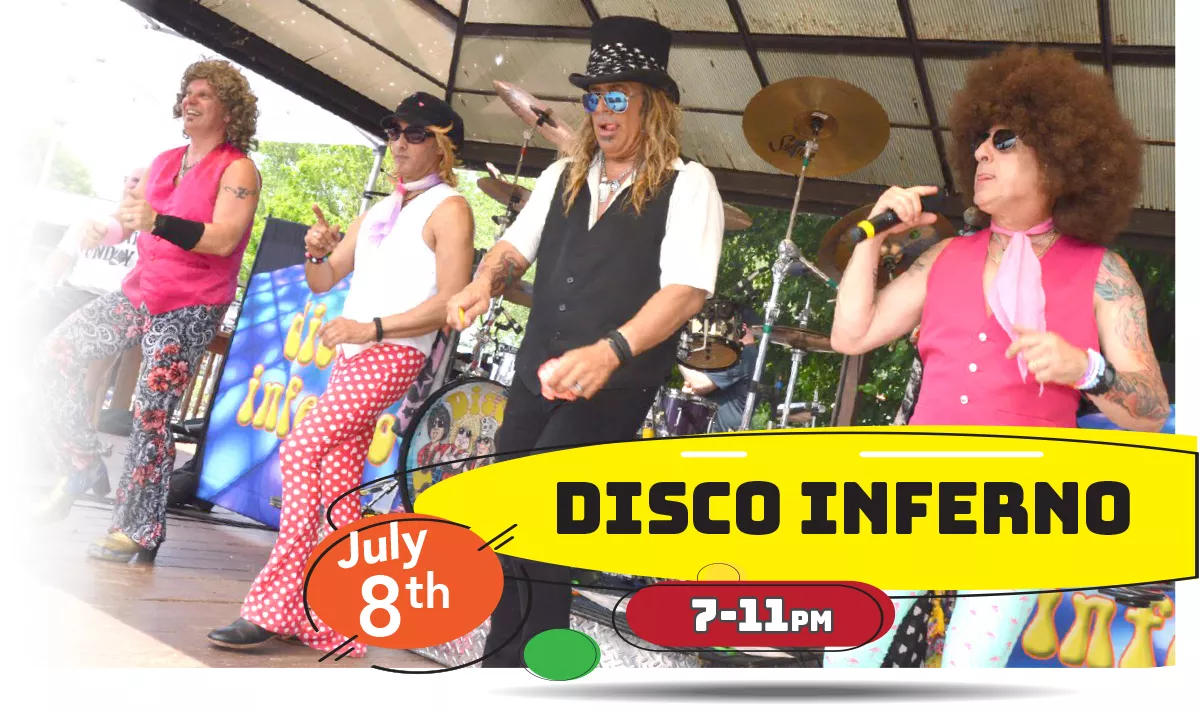 Disco Inferno playing LIVE at Whiskey Island Still & Eatery Wednesday, July 8th 7-11pm!