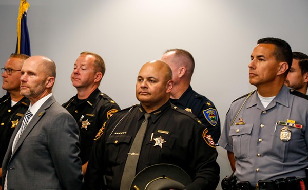 Cuyahoga County Sheriff Harold Pretel at the Department of Justice's briefing on Tuesday. Pretel has been spearheading a Downtown Safety Patrol Unit since last July to further battle crime in the city center.