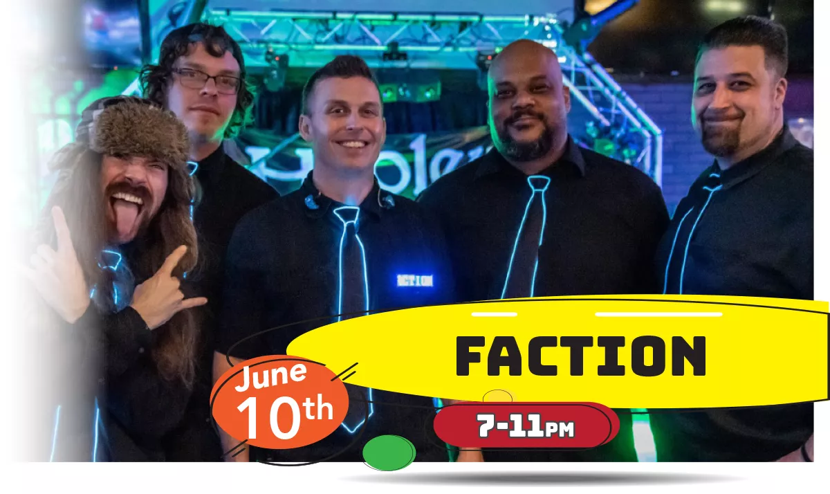 Faction playing LIVE at Whiskey Island Still & Eatery Friday, June 10th at 7-11pm!