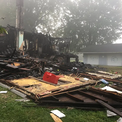 The aftermath of an explosion at the home of Angela and Brad Frase in August 2019. Federal attorneys are now suggesting that the Frases were actually behind what they claimed to be a hate crime.