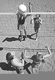 Fierce volleyball action at Sundays tournament.