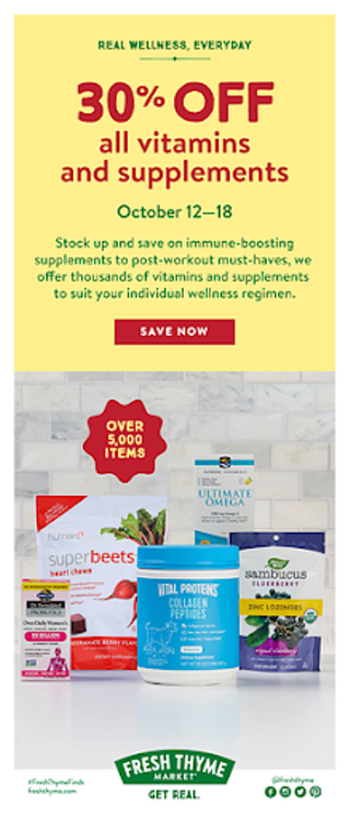 Fresh Thyme Market Hosts 30% Off Vitamin & Body Care Sale