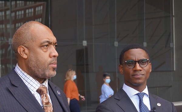 City Council President Blaine Griffin and Mayor Justin Bibb outside the Justice Center