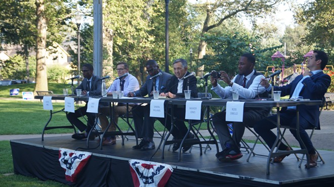 The 2021 Cleveland mayoral candidates (minus Sandra Williams) at a forum in Tremont's Lincoln Park, (8/24/21).