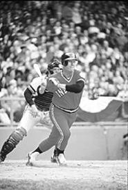 Heavy-hitter Boog Powell swings into action, circa - 1975.