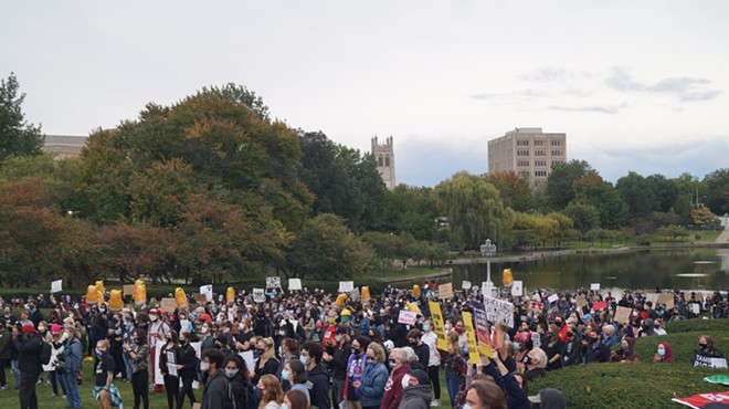 Roughly 500 people gathered on the Wade Lagoon before the Cleveland Presidential Debate, (9/29/20).