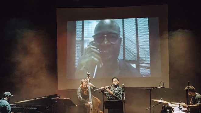 Keith LaMar, shown on screen from the Ohio State Penitentiary, calls in to stages around the world to perform his unique spoken word poetry. He'll be doing the same with a live jazz quartet next week at the Cleveland Museum of Art.